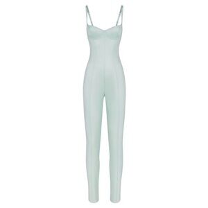 SKIMS Glissenette Catsuit - Ice Blue Satin Underwire Full Length Jumpsuit